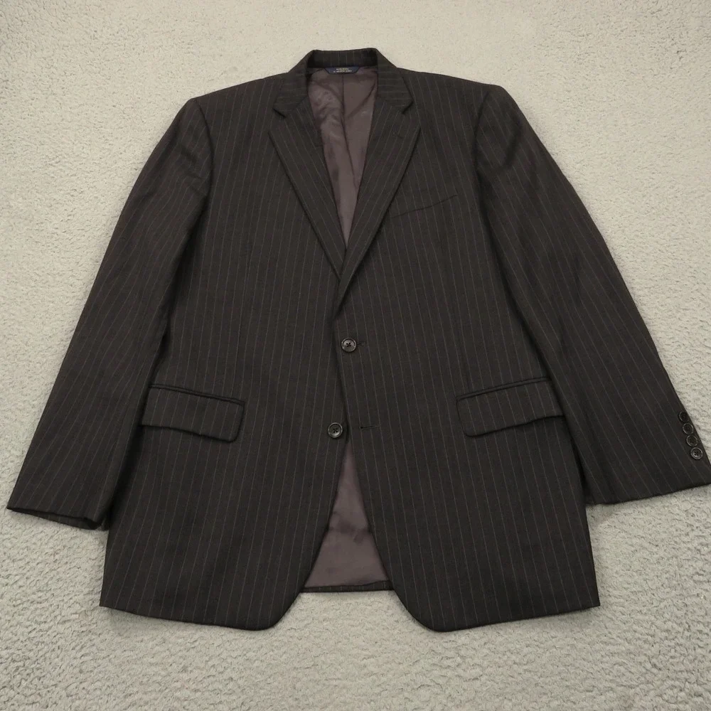 Brooks Brothers 44L Madison Estrato Charcoal Pinstripe Suit Pleated Pant 38x32